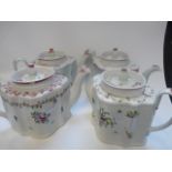 Collection of 4 New Hall Teapots inc patterns 241, 273, 312 & 186