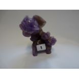 19thC Chinese Carved Veined Amethyst Si Si Dog with an eagle Perched upon back 16cm Height