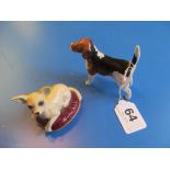 A Beswick Beagle and a Chihuahua on cushion