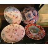 Two Imari plates, two oriental plates and two dishes