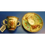 A Dresden double handled cup and saucer