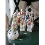 Two small Staffordshire figures, spill vase, lady pouring water, watch holder, bowl and figure (