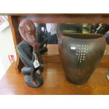 A treen vase and treen monkey.