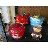 A Crown Devon ginger jar, Carlton ware Red Baron teapot, Utterley Butterley dish and a Goebbel