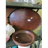 A galleried wood tray and carved bowl