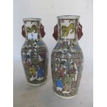 A pair pottery vases oriental designs