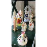 Two small Staffordshire figures, spill vase, lady pouring water, watch holder, bowl and figure (