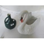 A swan jardinière and French green jug