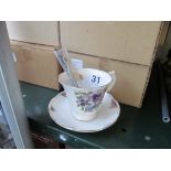 A set of eight Royal Stratford cups, saucers and spoons (boxed) Flowers 'Tea with Queen Mother'