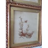 Two Oriental silks of birds, framed (a/f)