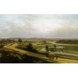G.L. KLES - oil on board lowland with meandering river and hay cart