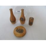 Four Victorian Mauchlinware sewing related Brighton Souvenirs.