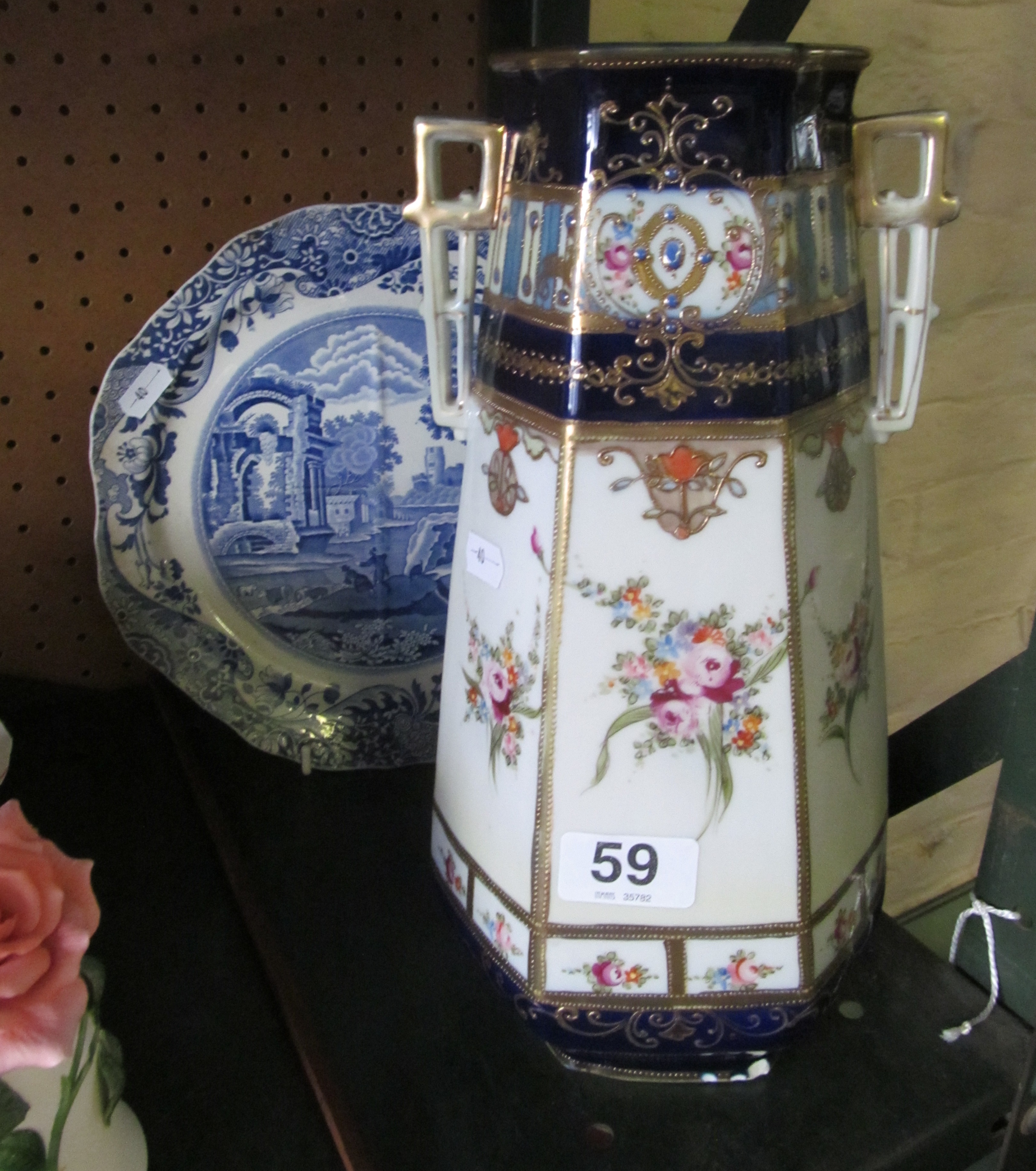 A Copeland Spode plate and Noritake style vase (a/f).