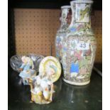 A pair pottery vases oriental designs, pair match strikers et cetera
