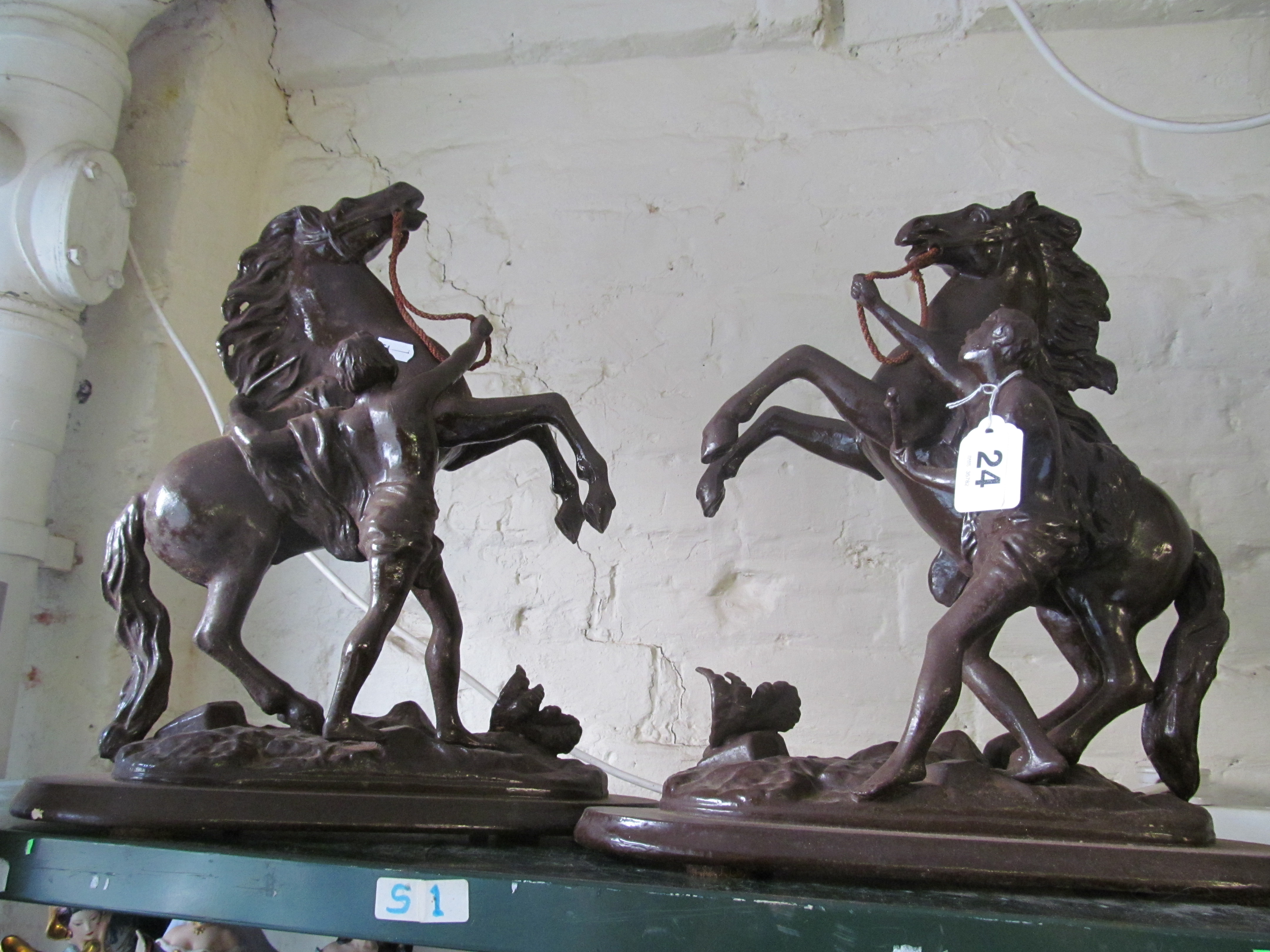 A pair of Spelter Marley horses