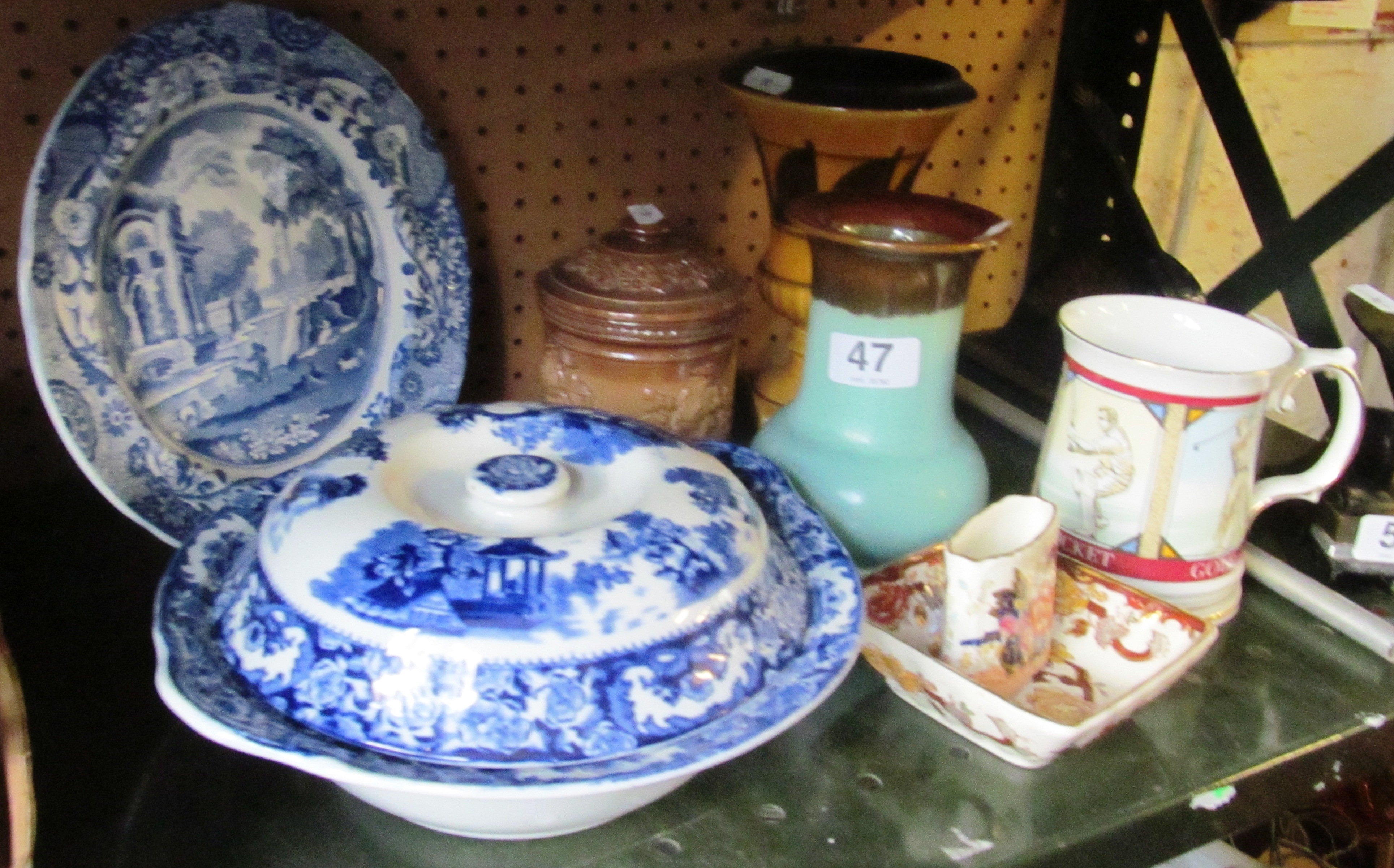 A Copeland Spode Italian plate, Honiton pottery vase and other pottery