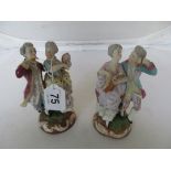 A pair of German porcelain dancing figure groups.