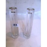 Two glass candleholders etched Tiffany & Co