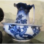 A matched blue and white jug and basin set