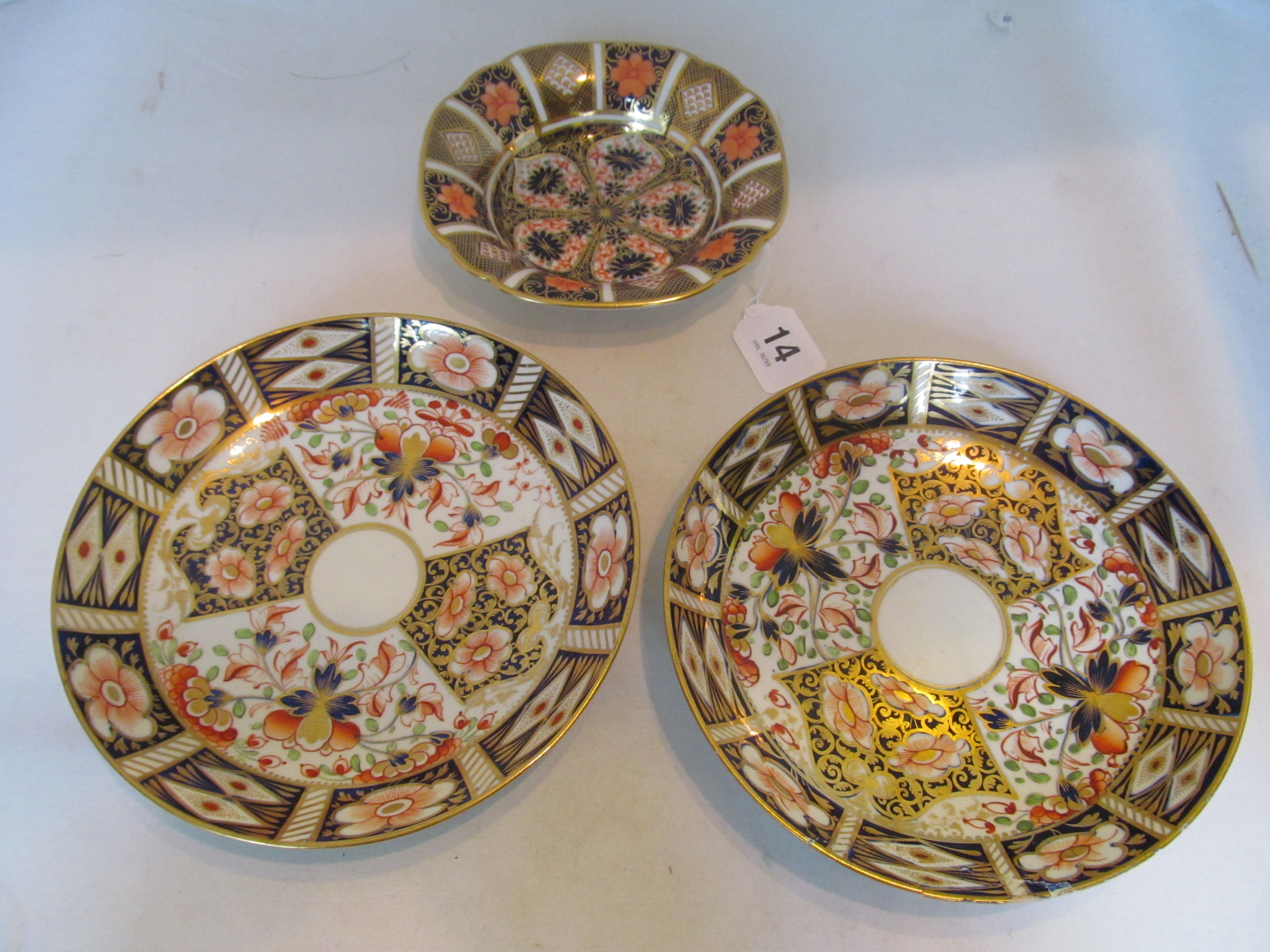 Two 19th Century Royal Crown Derby Imari plates (one a/f) and a modern bowl