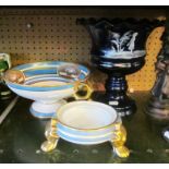 A Mary Gregory style blue glass frilled edge bowl and a Noritake bowl on stand