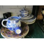 A Spode blue and white plate and other plates