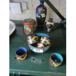 Two cloisonné vases and a group of other cloisonné