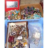 Selection of costume jewellery including brooches, necklaces and pocket watch