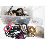 Box of costume jewellery including necklaces