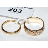 One 18ct and one 9ct gold wedding band