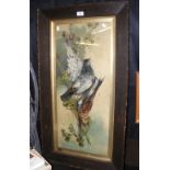 Continental School - 76cm x 33cm - oil on canvas - bird and foliage study