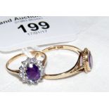 A 9ct gold sapphire and diamond oval ring and an oval amethyst ring