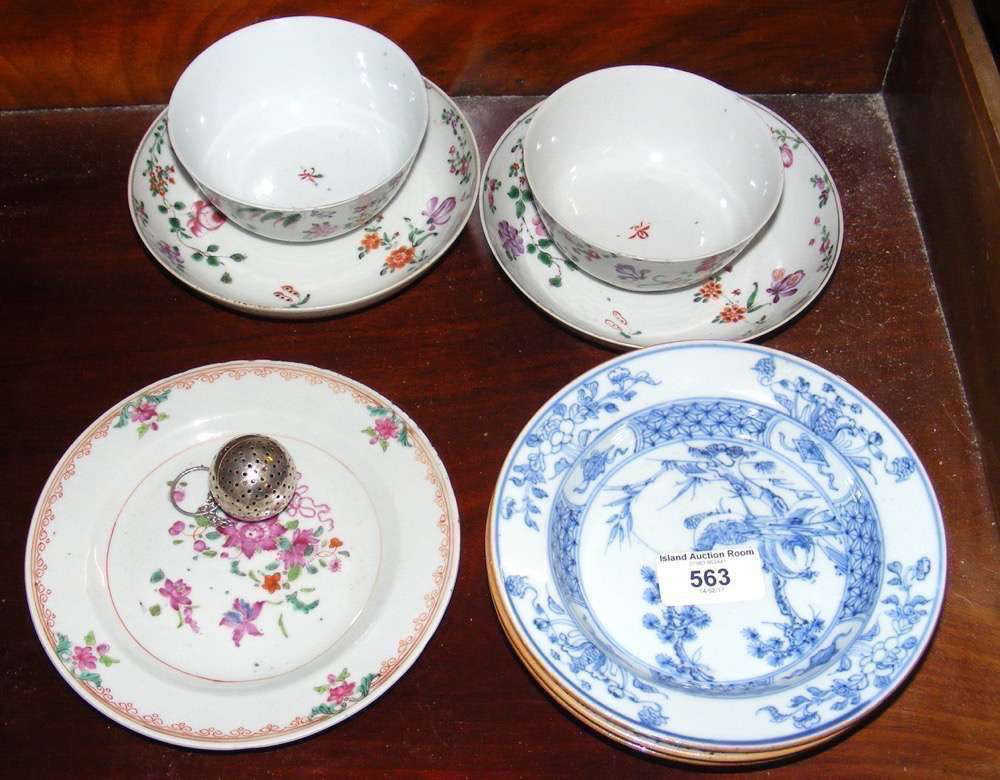 Early oriental hand painted cups and saucers, etc.