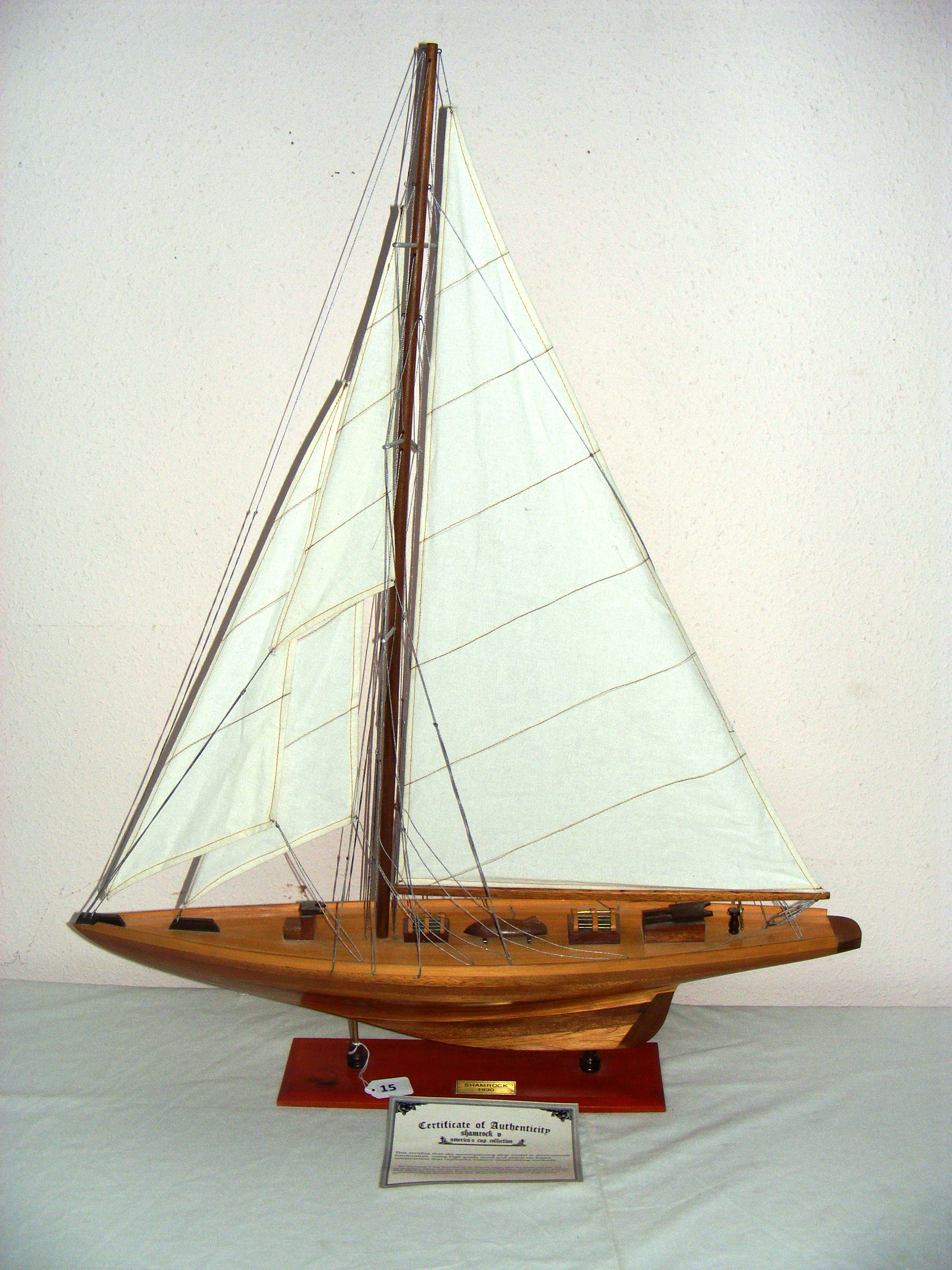 Shamrock 1930, a good wooden model yacht, from the America's cup collection, measuring 39" tall,