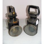 Railway lamps x 2, each mid 20th century signalling tri colour railway lamps, measuring 11.