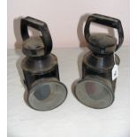 Railway lamps x 2, each mid 20th century signalling tri colour railway lamps, measuring 11.