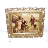 Louis Wolff & Co London, a gilt framed Edwardian crystoleum print, depicting a rural family scene,