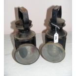 Railway lamps x 2, each mid 20th century signalling tri colour railway lamps, measuring 11.