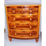 Victorian, a two over three chest of drawers, with pearl inlaid handles,