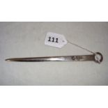 A sterling silver letter opener hallmarked for Francis Howard, measuring 21cm long (unboxed).