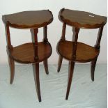 Reprodux, Bevan Funnell, a pair of mahogany two tiered corner tables, each measuring 27" tall.