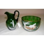 A delightful Victorian glass jug and bowl after Mary Gregory,
