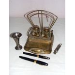 An Art Deco style desk stand, small sterling silver vase,