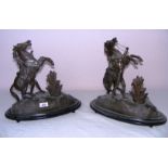 A pair of Spelter marley horse statues stood on wooden bases each measuring 13.5" in height.