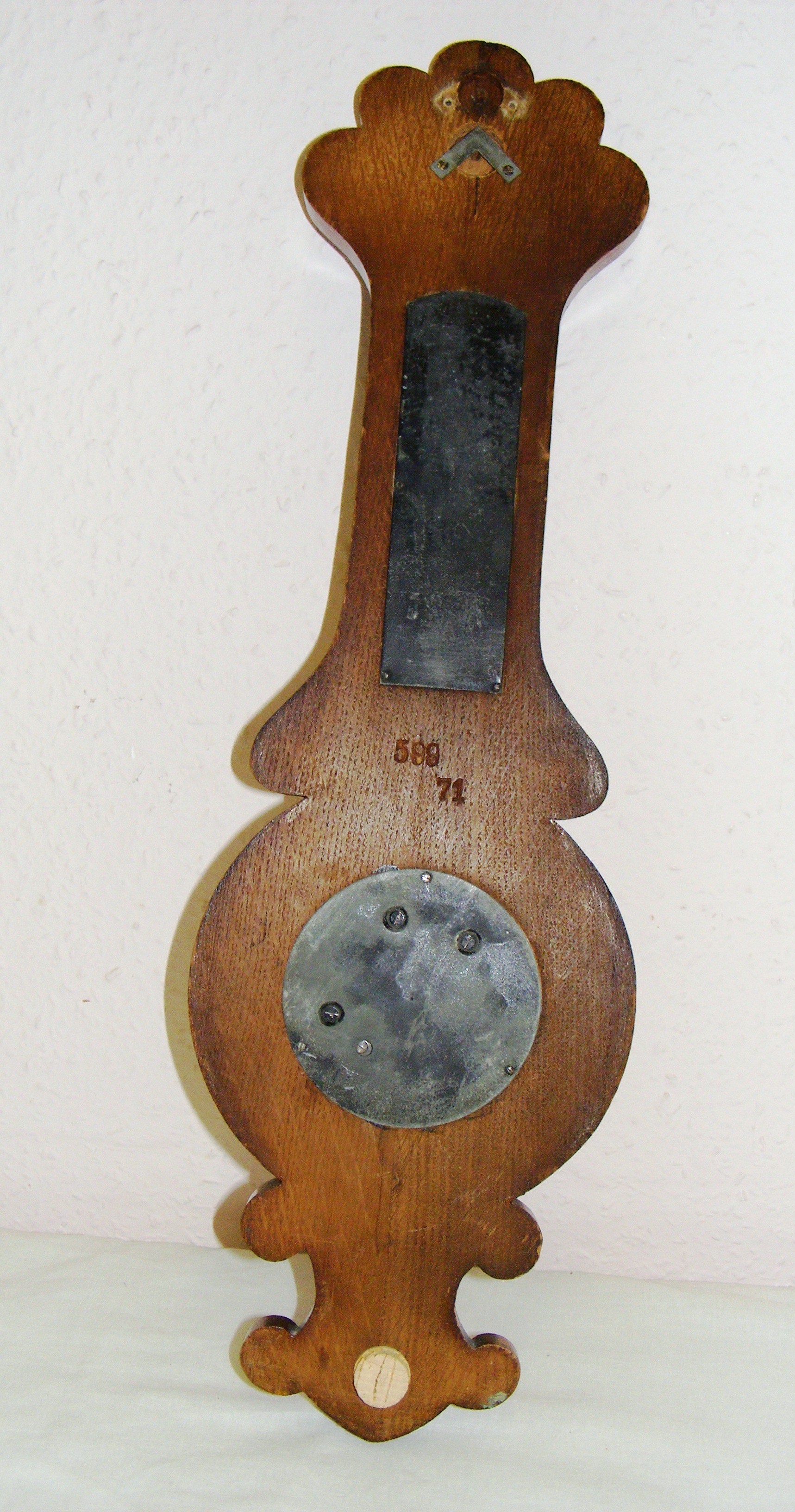 A mid 20th century oak cased banjo barometer measuring 21.5" long. - Image 2 of 2