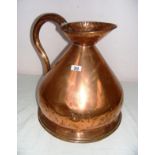 A mid 19th century copper three gallon ale harvest/haystack measure jug,