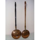 Two good quality Georgian / early Victorian copper warming pans with etched decoration to each and