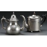 TWO FINE EARLY AMERICAN PEWTER TEA POTS