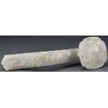 A LARGE CHINESE CARVED WHITE JADE RUYI SCEPTER