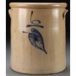 A SIX GALLON REDWING STONEWARE CROCK, CIRCA 1900